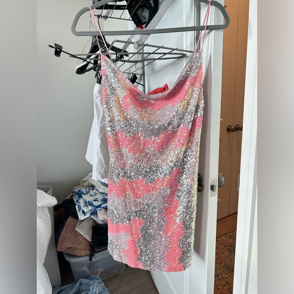 NWT Sequin Cowl Neck Mini Dresss - Picture 10 of 17
